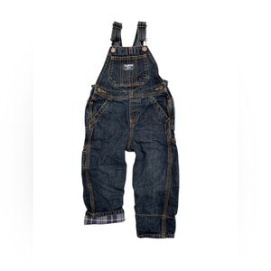 Osh Kosh B'Gosh Toddler Overalls Size 24 mo Dark Denim Plaid Rolled Cuff Ankle